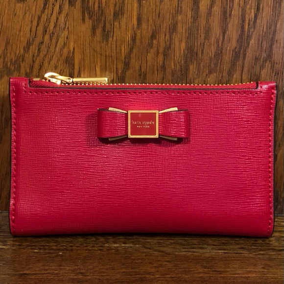 NWT-Kate Spade-Morgan-Bow🎀Embellished Sm Bifold Wallet-Perfect Cherry/Red-$118 - Picture 1 of 16